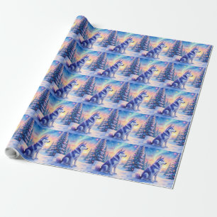 Siberian Husky Norrsken Jul Vinter Presentpapper