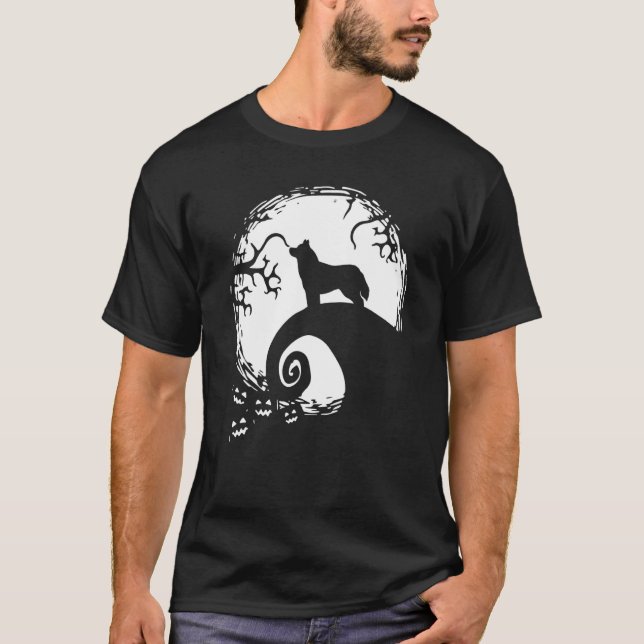 Siberian husky och Måne Halloween T Shirt (Framsida)