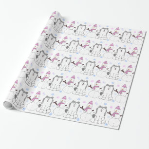 Siberian husky och snögubbe presentpapper