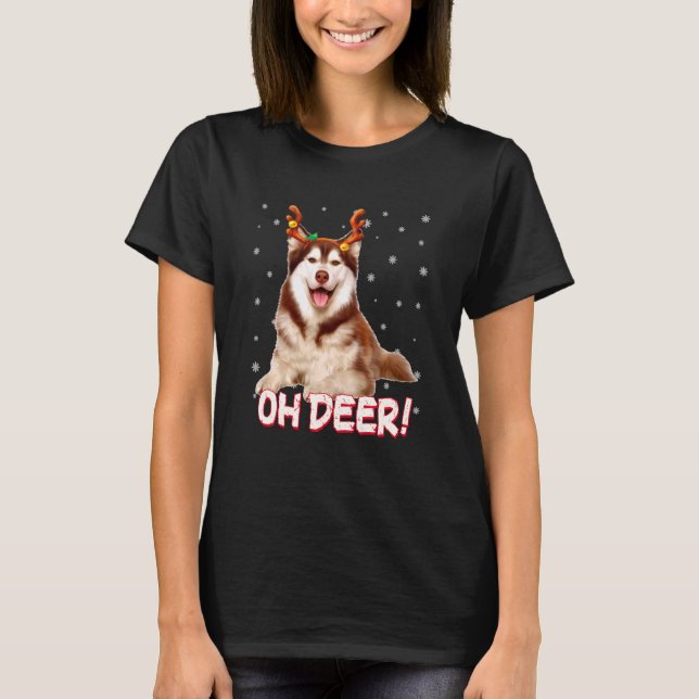 Siberian husky Oh Hjort Rolig hund Julafton T Shirt (Framsida)