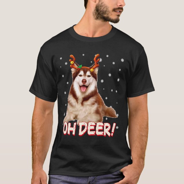 Siberian husky Oh Hjort Rolig hund Julafton T Shirt (Framsida)