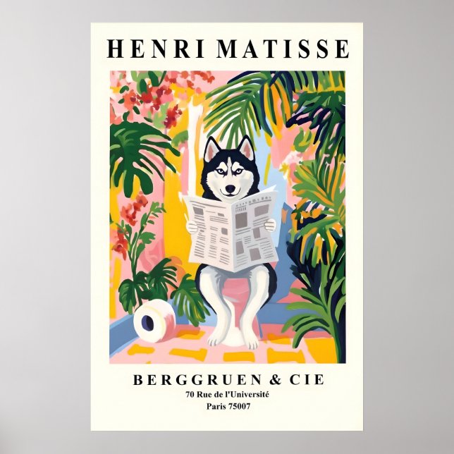 Siberian Husky on Toilet Art - Matisse Style Poster (Framsidan)