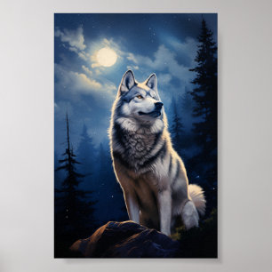 Siberian husky på en måndagskväll poster