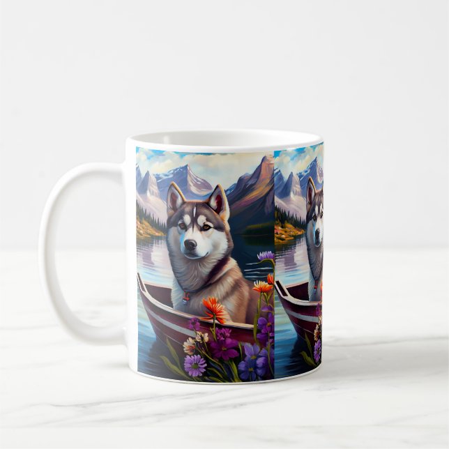 Siberian husky på en Paddle: en scen i Äventyr Kaffemugg (Vänster)