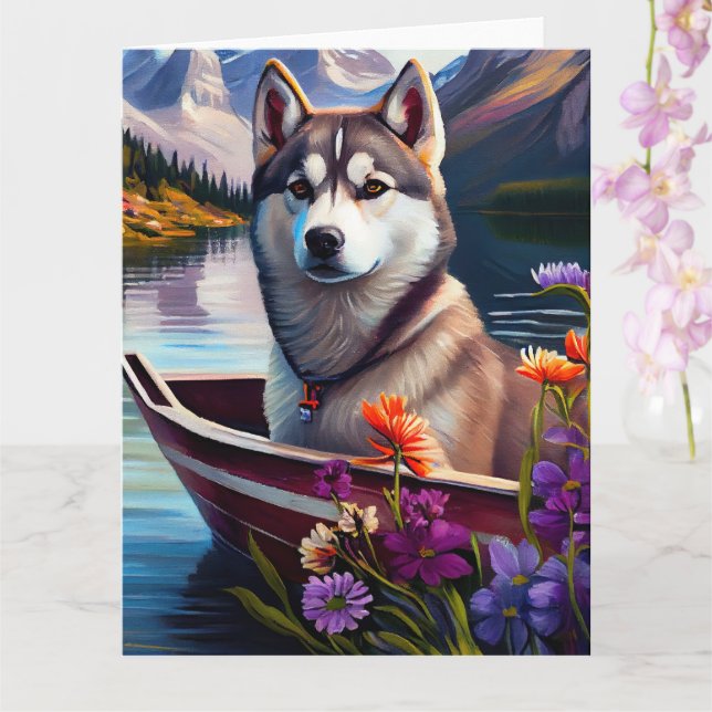 Siberian husky på en Paddle: en scen i Äventyr Kort (Orkide)