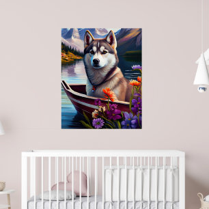 Siberian husky på en Paddle: en scen i Äventyr Poster