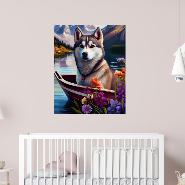 Siberian husky på en Paddle: en scen i Äventyr Poster (Barnkammare 2)