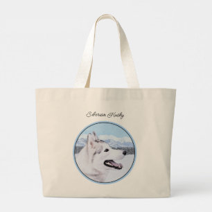 Siberian husky Painting Silver och White Hund Art Jumbo Tygkasse