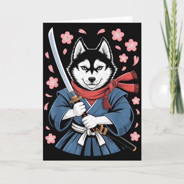 Siberian Husky Pappa Söt Japansk Anime Sak Samuraj Kort (Framsida)
