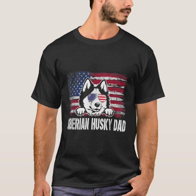 Siberian husky Pappa USA flagga Fars dag T Shirt (Framsida)