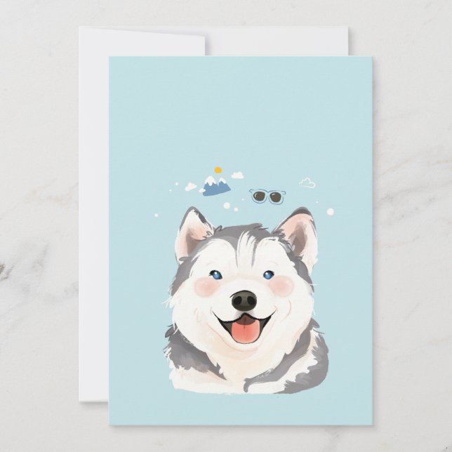 Siberian husky Pet Hund Illustration Porträtt Tack Kort (Framsida)