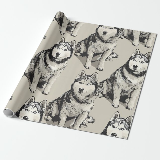 Siberian Husky Porträtt Inpackningspapper Presentpapper (Utrullad)
