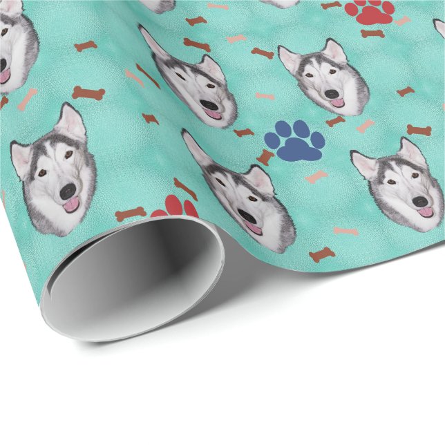 Siberian husky presentpapper (Rullad Hörn)