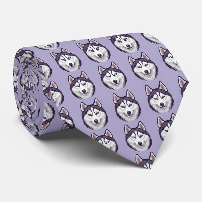 Siberian Husky Print Necktie – Purple Dog Slips (Rullad)