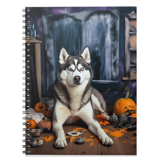 Siberian Husky Pumpa Halloween Skräckinjagande Anteckningsbok (Framsidan)