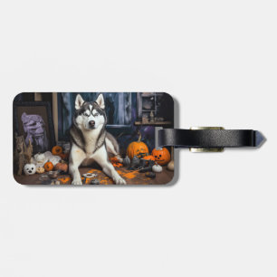 Siberian Husky Pumpa Halloween Skräckinjagande Bagagebricka