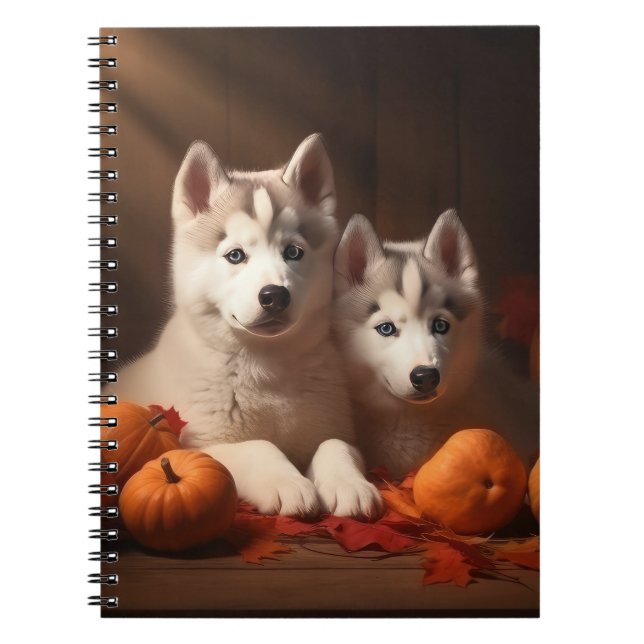 Siberian husky Pumpkin för höstdelight Anteckningsbok (Framsidan)