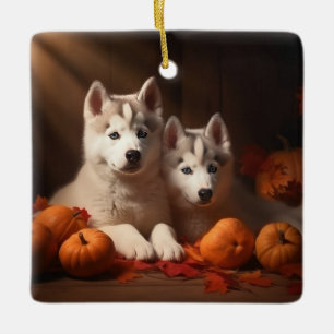 Siberian husky Pumpkin för höstdelight Julgransprydnad Keramik