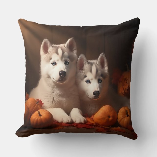 Siberian husky Pumpkin för höstdelight Kudde (Framsida)