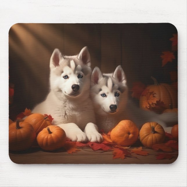 Siberian husky Pumpkin för höstdelight Musmatta (Framsidan)