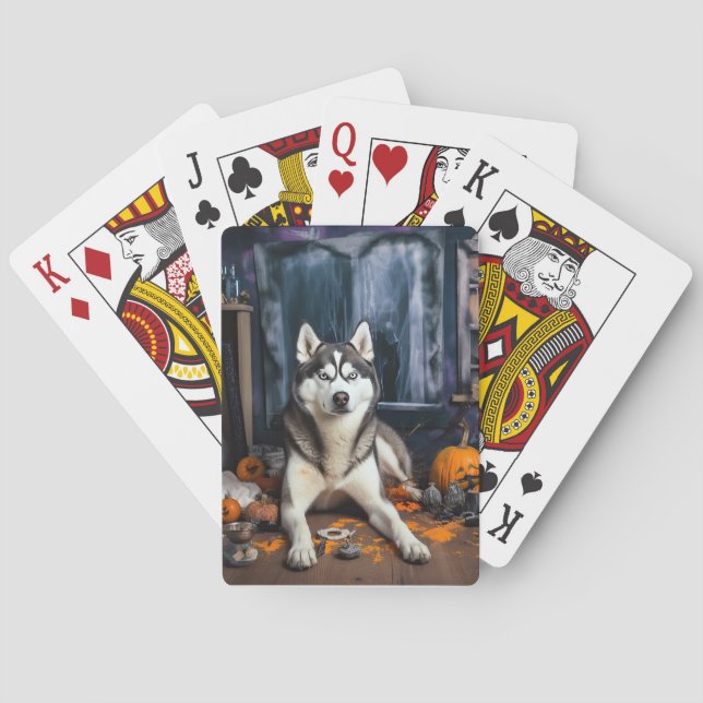Siberian husky Pumpkins Halloween Scary Casinokort (Baksidan)