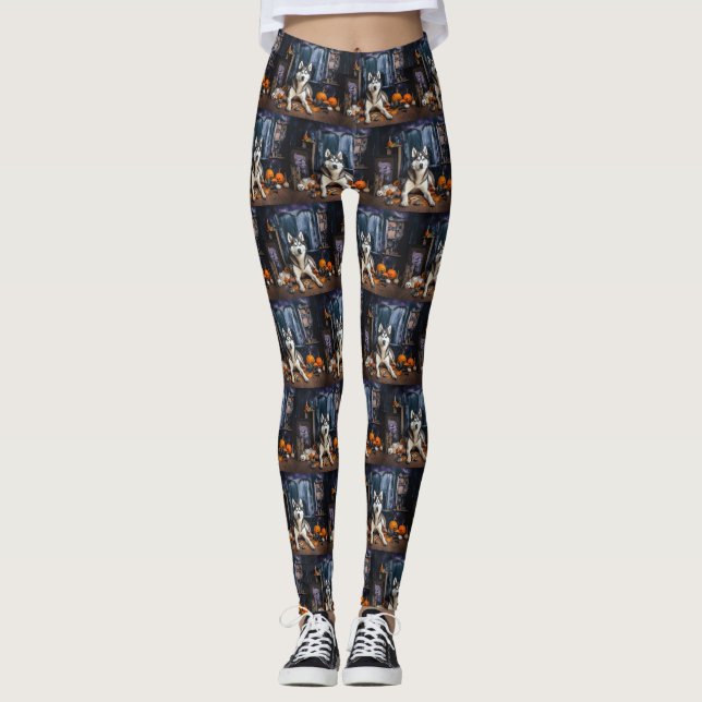 Siberian husky Pumpkins Halloween Scary Leggings (Framsida)
