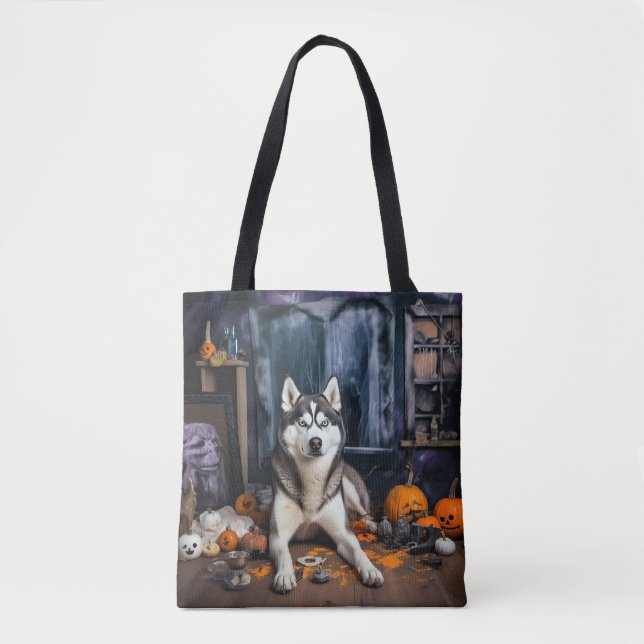 Siberian Husky Pumpor Halloween Skräck Tygkasse (Framsida)