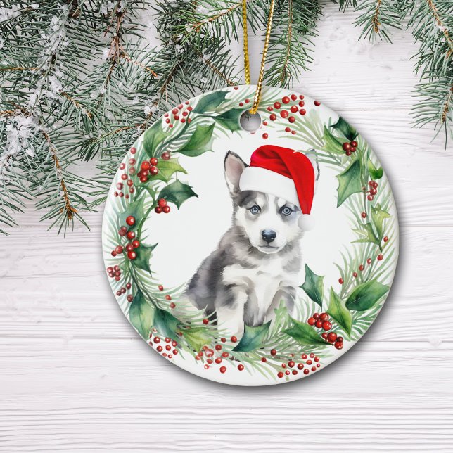 Siberian husky Puppy Holly God jul Julgransprydnad Keramik (Skapare uppladdad)