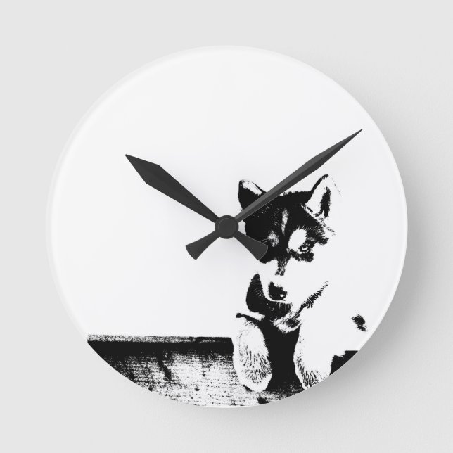 Siberian Husky Puppy Rund Klocka (Framsida)