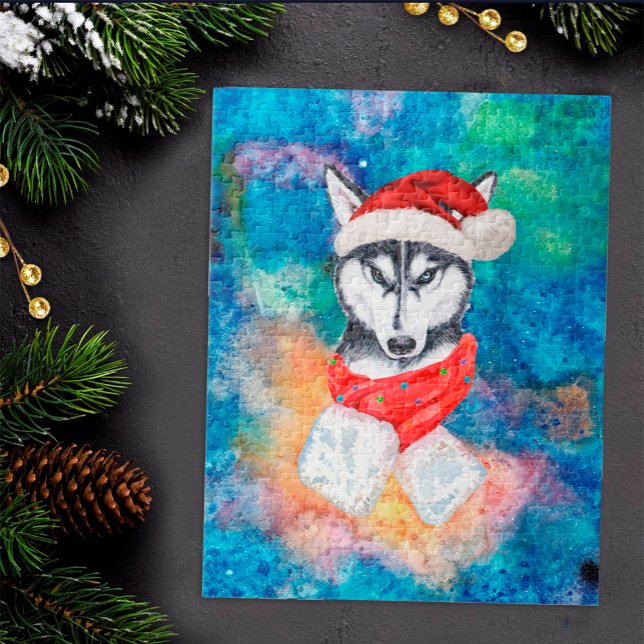 Siberian Husky Ras Hund Jul Pussel (Skapare uppladdad)