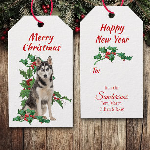Siberian husky Red Berry Holly-jul Presentetikett