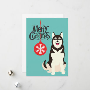 Siberian husky Retro Aqua-julkort Julkort
