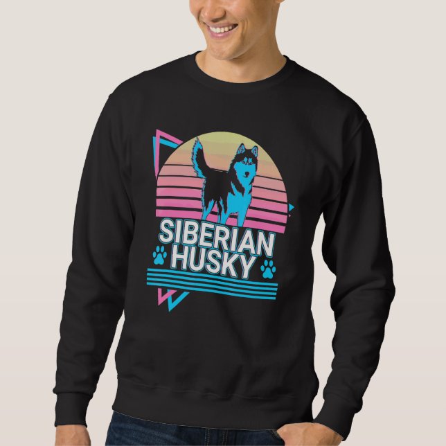 Siberian Husky Retro Lång Ärmad Tröja (Framsida)