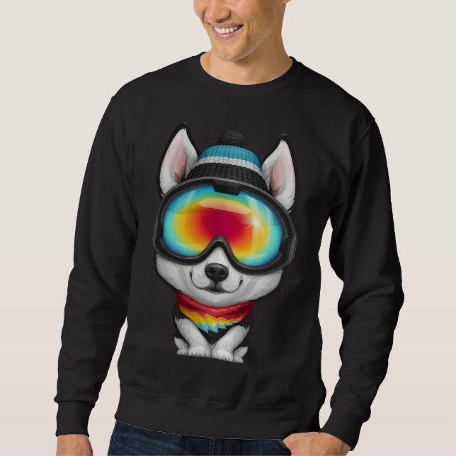 Siberian husky Rider Lång Ärmad Tröja (Framsida)
