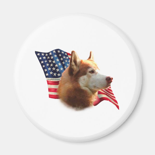 Siberian husky (röd) Flagga Magnet (Framsidan)