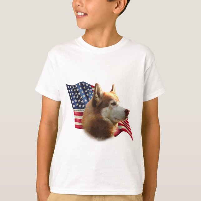 Siberian husky (röd) Flagga T Shirt (Framsida)