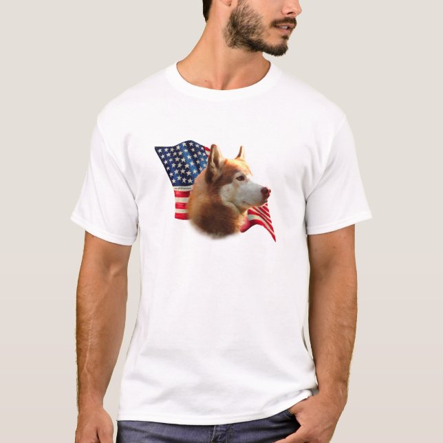 Siberian husky (röd) Flagga T-shirt (Framsida)