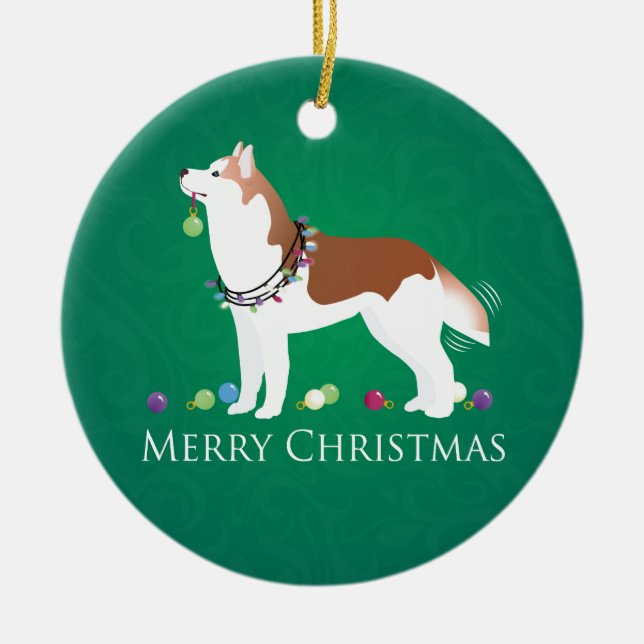 Siberian husky - Röd - God jul Design Julgransprydnad Keramik (Framsidan)