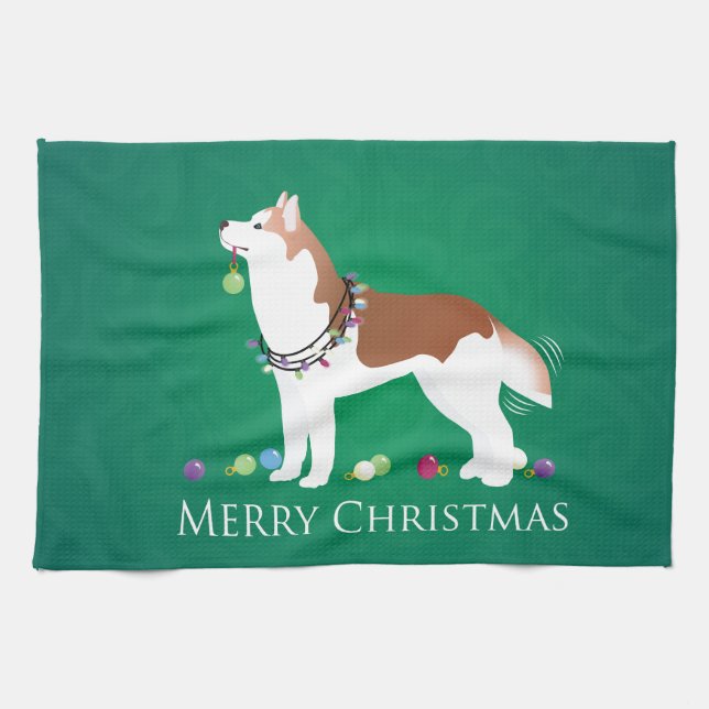 siberian husky - Röd - God jul Design Kökshandduk (Horisontell)