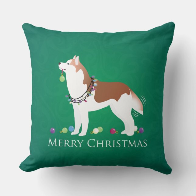 Siberian husky - Röd - God jul Design Kudde (Framsida)