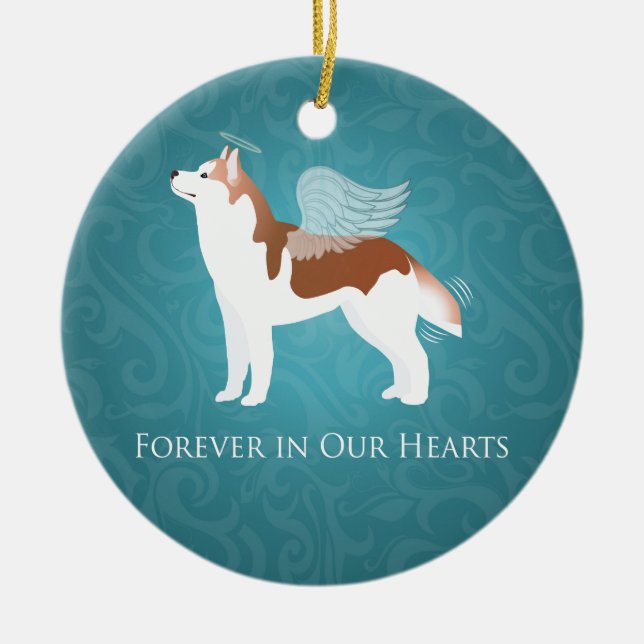Siberian husky - Röd - Pet Memorial Design Julgransprydnad Keramik (Framsidan)
