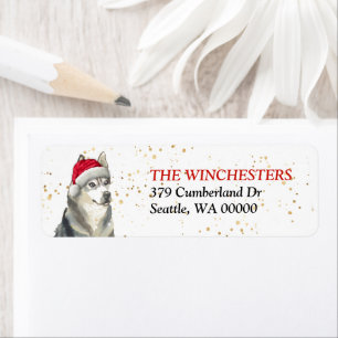 Siberian husky Santa Hat-adressetikett Returadress Etikett