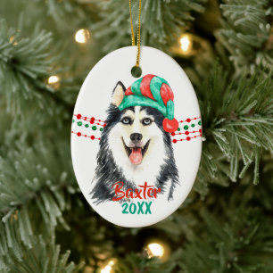 Siberian husky Santa Hat Helgdag String Pärlor Julgransprydnad Keramik