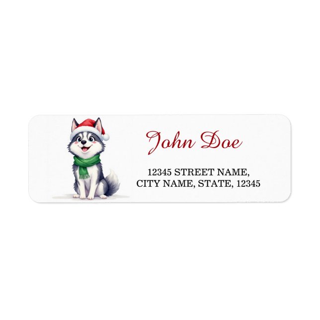 Siberian Husky Santa Hatt Jul Returadress  Etikett (Framsidan)