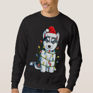 Siberian husky Santa Julgran Ljus Julafton B Lång Ärmad Tröja