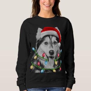 Siberian husky Santa Julgran Ljus Julafton Bo T Shirt