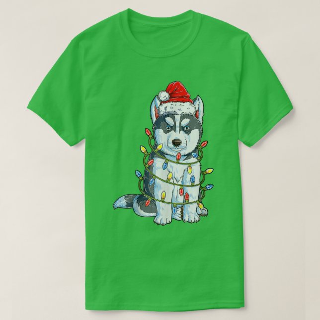 Siberian husky Santa Julgran Ljus Julafton Bo T Shirt (Design framsida)