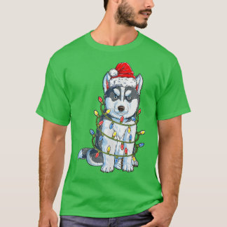 Siberian husky Santa Julgran Ljus Julafton Bo T Shirt