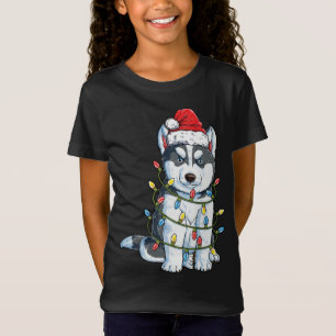 Siberian husky Santa Julgran Ljus Julafton do T Shirt