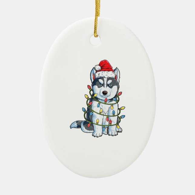 siberian husky Santa Julgran Ljus Julafton Julgransprydnad Keramik (Framsidan)